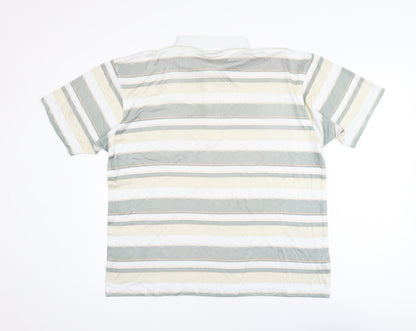 Armando Men's Beige Striped Polo Shirt Size L Short Sleeve Cotton