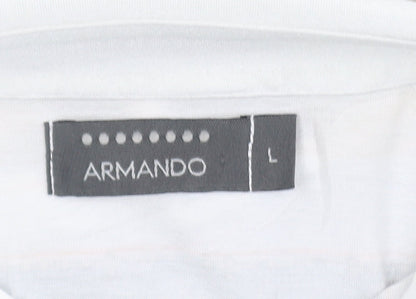 Armando Men's Beige Striped Polo Shirt Size L Short Sleeve Cotton