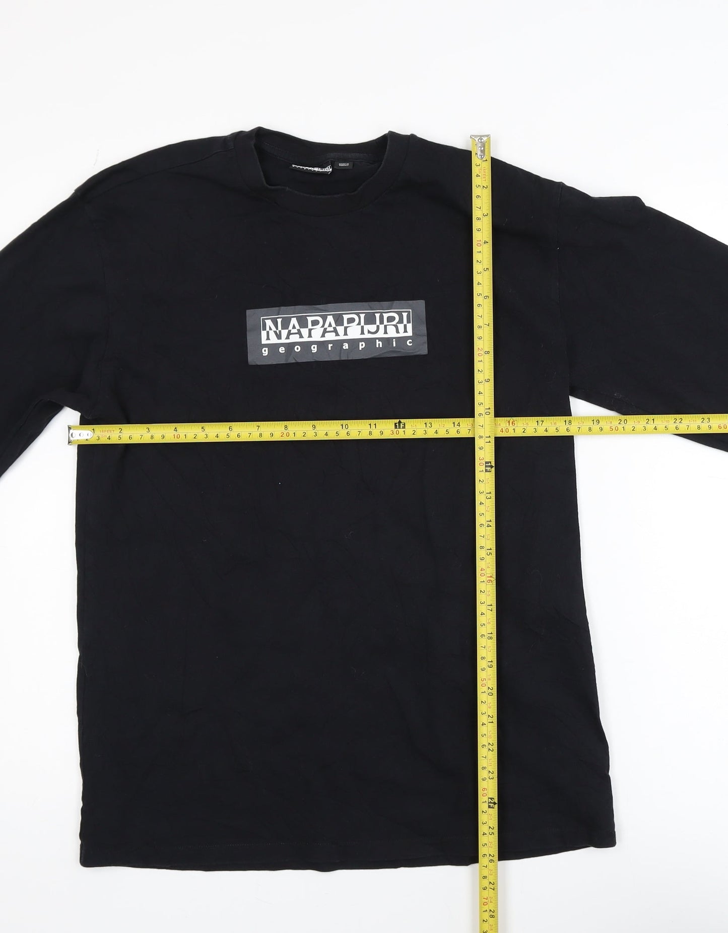 Napapijri Men’s Black Long Sleeve Cotton Crew Neck Logo T-Shirt XS