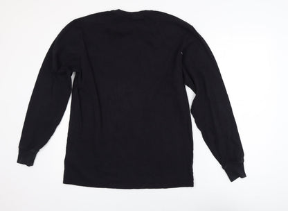 Napapijri Men’s Black Long Sleeve Cotton Crew Neck Logo T-Shirt XS