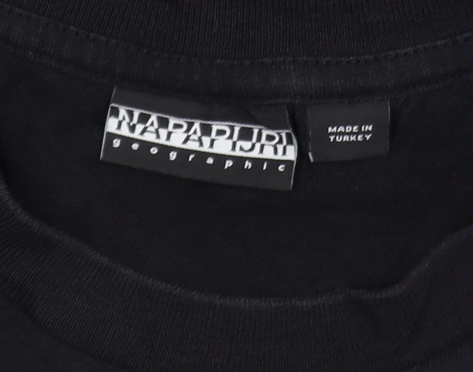 Napapijri Men’s Black Long Sleeve Cotton Crew Neck Logo T-Shirt XS