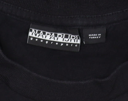 Napapijri Men’s Black Long Sleeve Cotton Crew Neck Logo T-Shirt XS