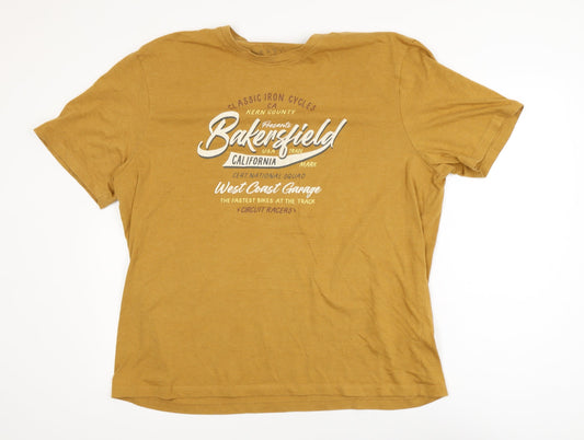 Easy Men's Mustard Graphic Print Crew Neck T-Shirt XL Cotton Blend