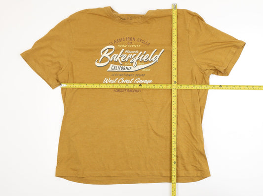Easy Men's Mustard Graphic Print Crew Neck T-Shirt XL Cotton Blend