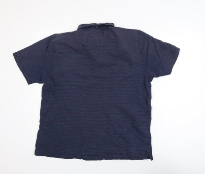 White Stuff Men's Blue XL Geometric Cotton Short Sleeve Polo Shirt