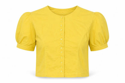 Blind Date Women’s Yellow Cotton Cropped Button Blouse M