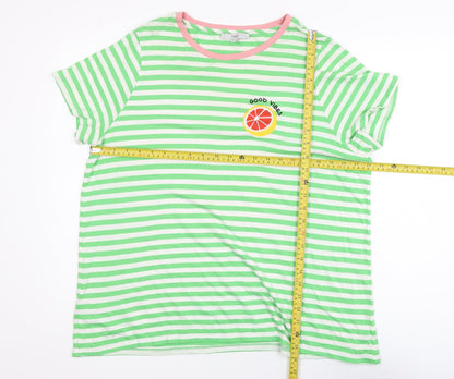 Next Women’s Green Striped Crew Neck T-Shirt Size 22 Cotton Blend