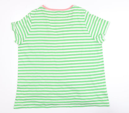 Next Women’s Green Striped Crew Neck T-Shirt Size 22 Cotton Blend