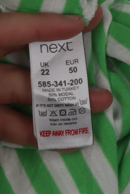 Next Women’s Green Striped Crew Neck T-Shirt Size 22 Cotton Blend