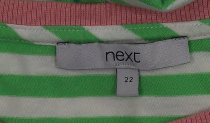 Next Women’s Green Striped Crew Neck T-Shirt Size 22 Cotton Blend