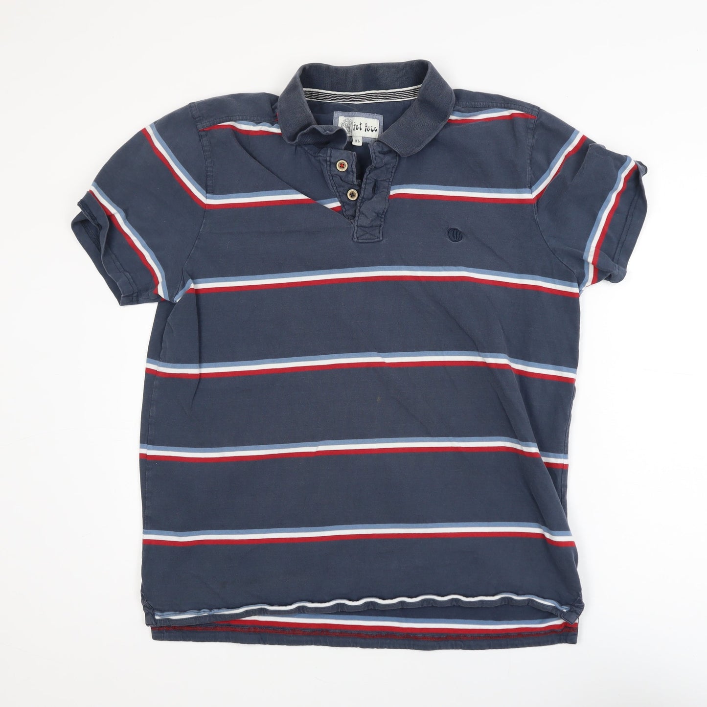 Fat Face Men's Blue Striped Cotton Polo Shirt XL Button Collar