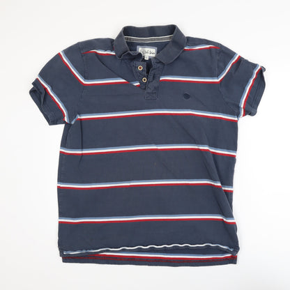 Fat Face Men's Blue Striped Cotton Polo Shirt XL Button Collar