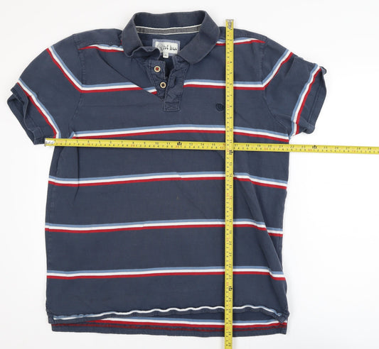 Fat Face Men's Blue Striped Cotton Polo Shirt XL Button Collar