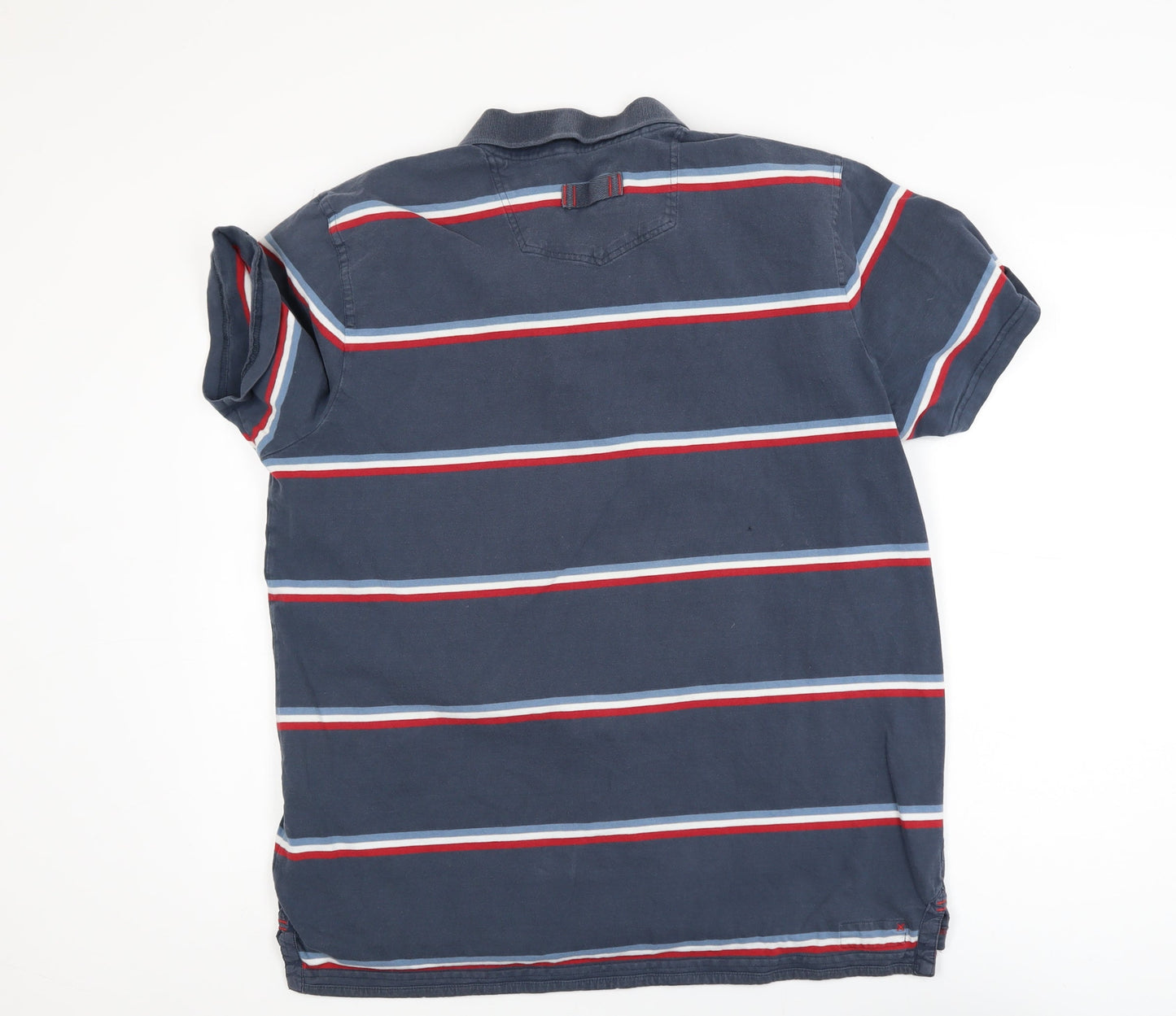 Fat Face Men's Blue Striped Cotton Polo Shirt XL Button Collar