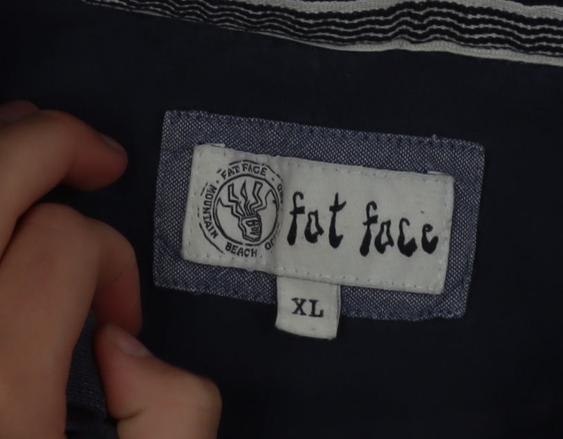 Fat Face Men's Blue Striped Cotton Polo Shirt XL Button Collar