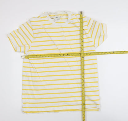 Marks and Spencer Womens Yellow Striped Cotton T-Shirt Size L