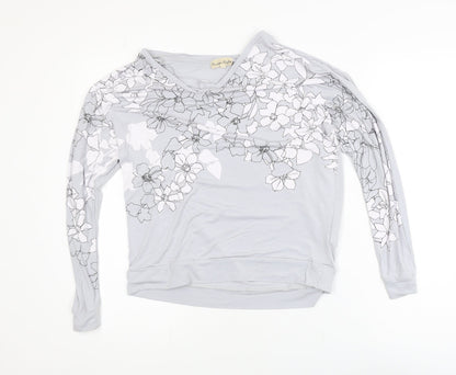 Phase Eight Womens Grey Floral Jersey Long Sleeve Blouse UK 14