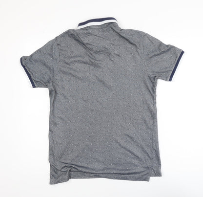 Bewley & Ritch Men's Grey Polka Dot Collared Short Sleeve T-Shirt Size M