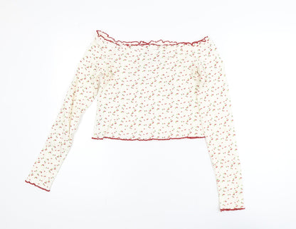 ASOS DESIGN Women’s White Cherry Print Off Shoulder Cropped Blouse UK 12-14