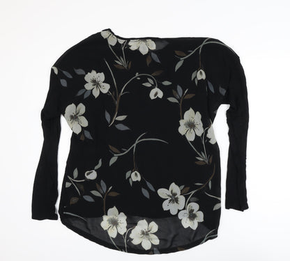 Next Womens Black Floral Long Sleeve Tunic Blouse Size 14