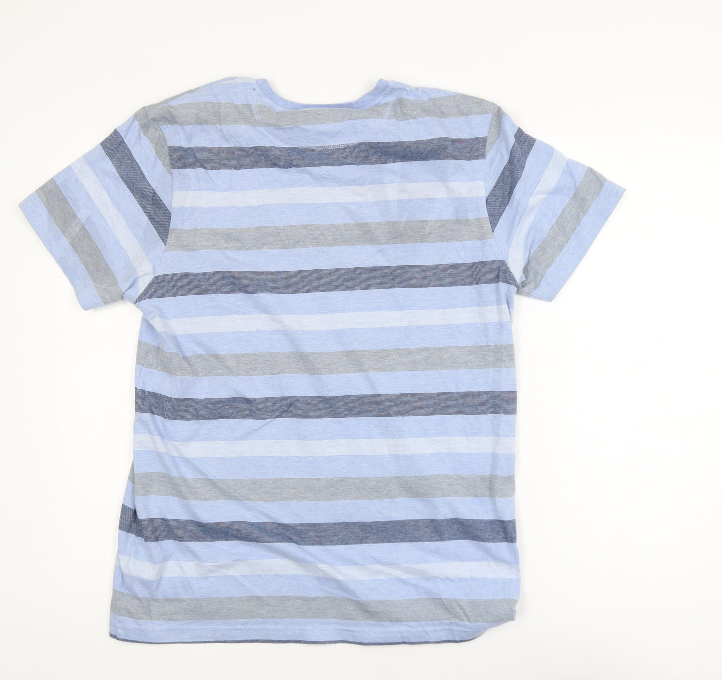 Lincoln Men's Blue Striped Crew Neck Cotton Blend T-Shirt Size M