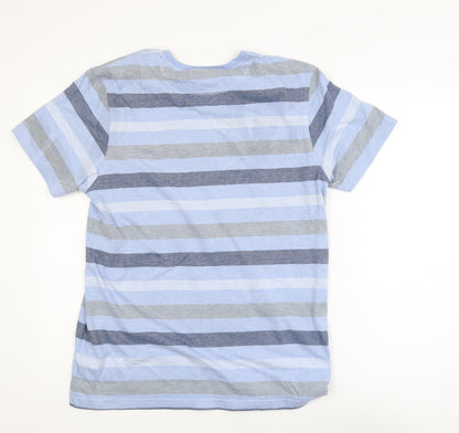 Lincoln Men's Blue Striped Crew Neck Cotton Blend T-Shirt Size M