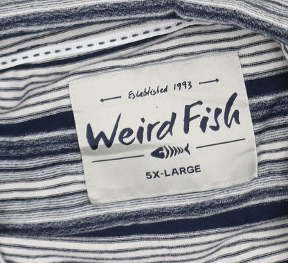 Weird Fish Men's Blue Striped Cotton Polo Shirt 5XL