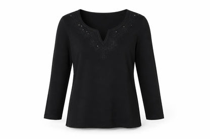 Marks & Spencer Women’s Black Cotton Long Sleeve V-Neck Blouse Size 10