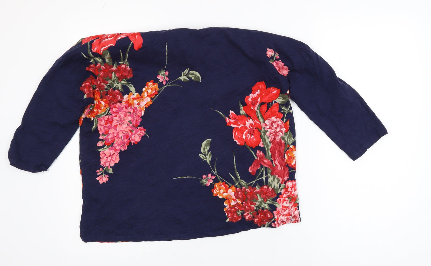 Oasis Womens Blue Floral Cotton Tunic Blouse Size M 3/4 Sleeve