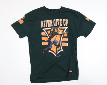WWE John Cena Men's Green XL Graphic 'Never Give Up' T-Shirt