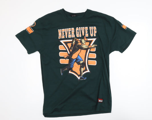 WWE John Cena Men's Green XL Graphic 'Never Give Up' T-Shirt