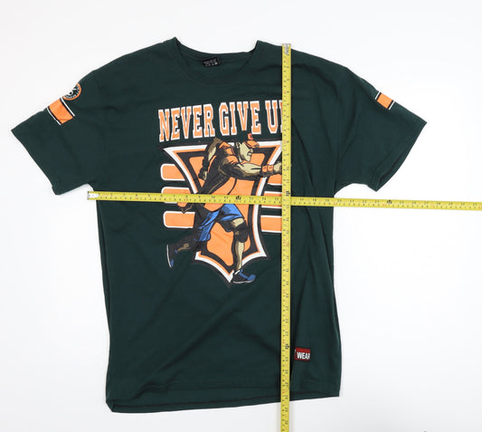 WWE John Cena Men's Green XL Graphic 'Never Give Up' T-Shirt