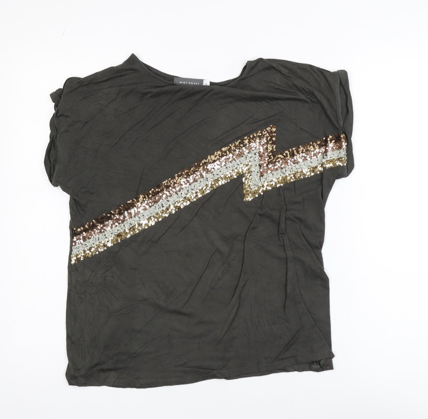 Mint Velvet Women's Black Sequin Lightning T-Shirt Size M