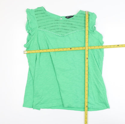 Marks and Spencer Women Green Crochet Trim Cotton Sleeveless Top Size 20
