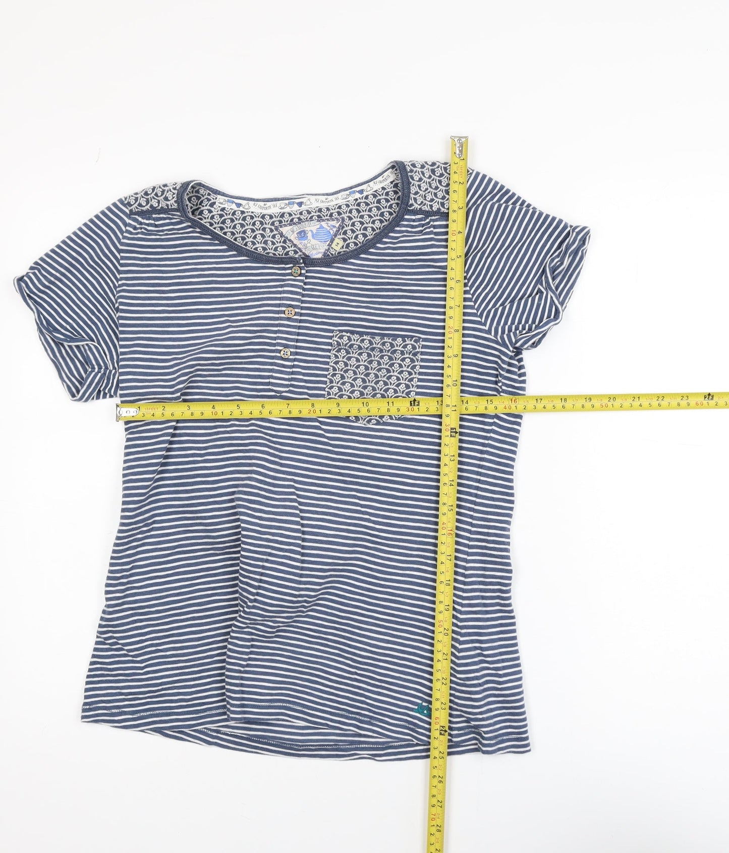 Mantaray Women’s Blue Striped Short Sleeve Cotton T-Shirt Size 14