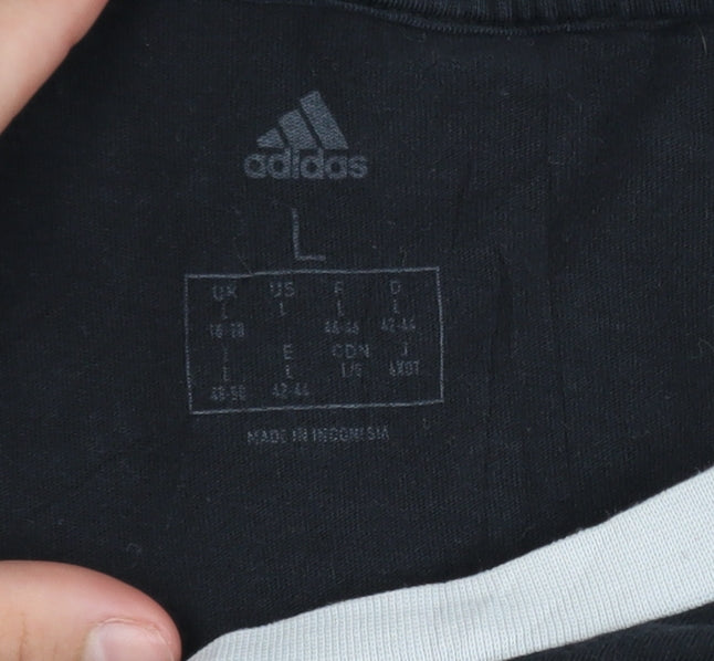 Adidas Men's Black Large Sports Crew Neck Cotton T-Shirt