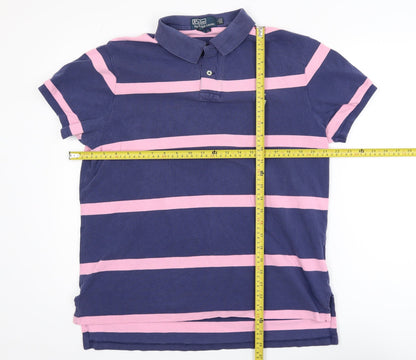 Ralph Lauren Men's Blue Pink Striped Custom Fit Polo Shirt L