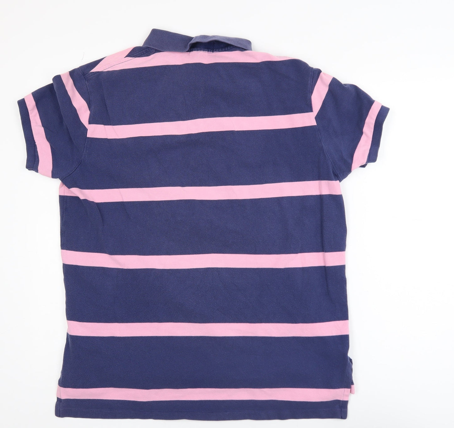 Ralph Lauren Men's Blue Pink Striped Custom Fit Polo Shirt L