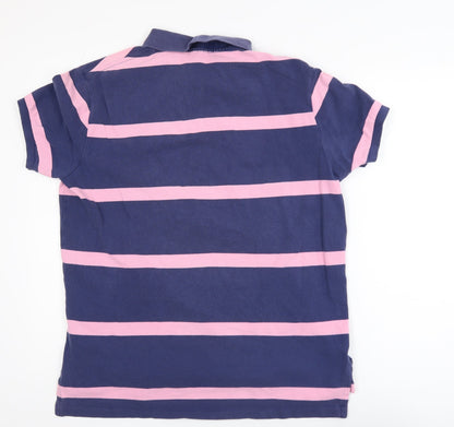Ralph Lauren Men's Blue Pink Striped Custom Fit Polo Shirt L