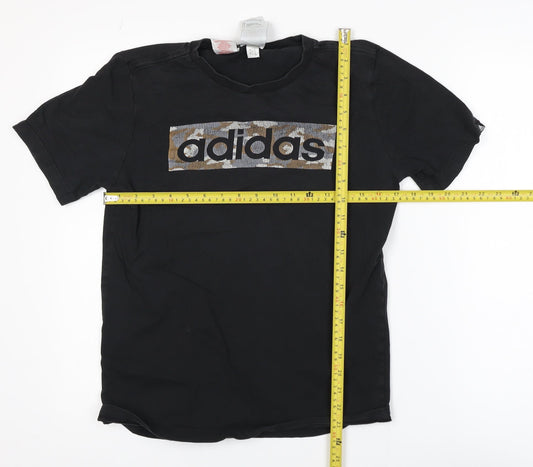 Adidas Boys Black 13-14 Years Logo Graphic Cotton T-Shirt