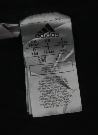 Adidas Boys Black 13-14 Years Logo Graphic Cotton T-Shirt