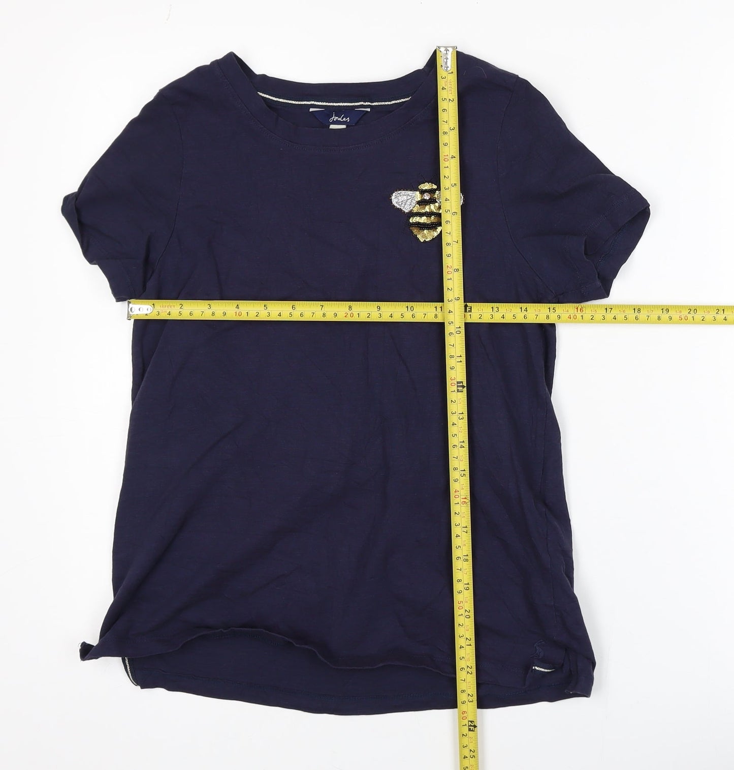 Joules Womens Blue Bee Embroidered Cotton T-Shirt UK 10