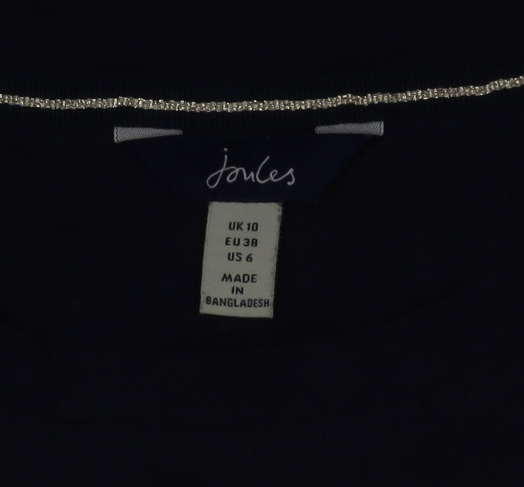 Joules Womens Blue Bee Embroidered Cotton T-Shirt UK 10