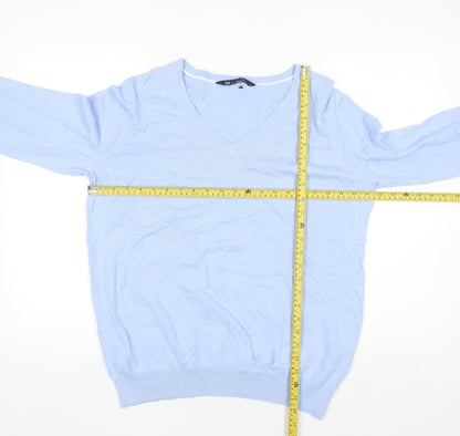 Crew Clothing Company Women Blue V-Neck Cotton Cashmere Jumper Size 16