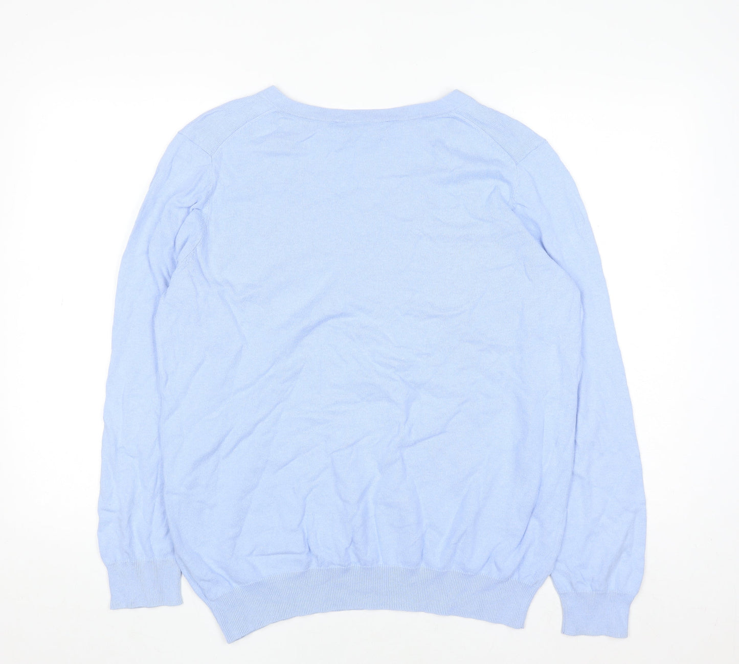 Crew Clothing Company Women Blue V-Neck Cotton Cashmere Jumper Size 16