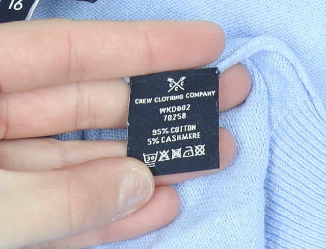 Crew Clothing Company Women Blue V-Neck Cotton Cashmere Jumper Size 16