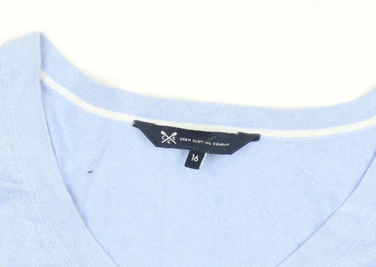 Crew Clothing Company Women Blue V-Neck Cotton Cashmere Jumper Size 16