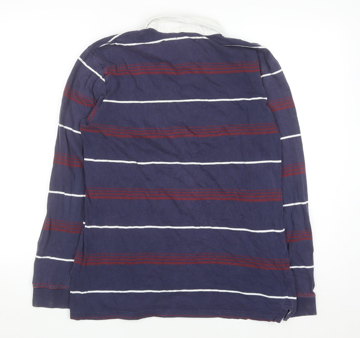 Atlas For Men Blue Striped Long Sleeve Rugby Shirt Size L Cotton