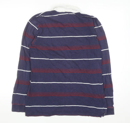 Atlas For Men Blue Striped Long Sleeve Rugby Shirt Size L Cotton