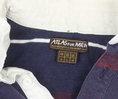 Atlas For Men Blue Striped Long Sleeve Rugby Shirt Size L Cotton